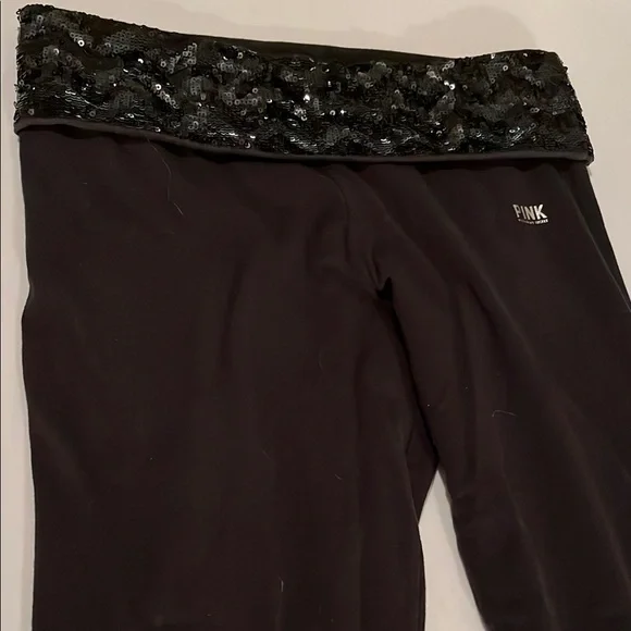 Pink Victoria's Secret size large Black Leggings with Sequin Waistband - Picture 5 of 9